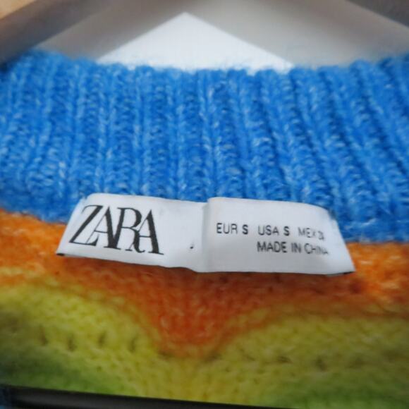 Zara Womens Sz S Rainbow Crochet Scalloped Vest Wool Alpaca Blend Sleeveless - Picture 4 of 5